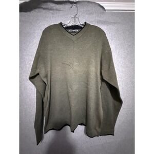 Y2K Express Sweater Mens XL Green Acrylic Cotton V Neck Long Sleeve Pullover